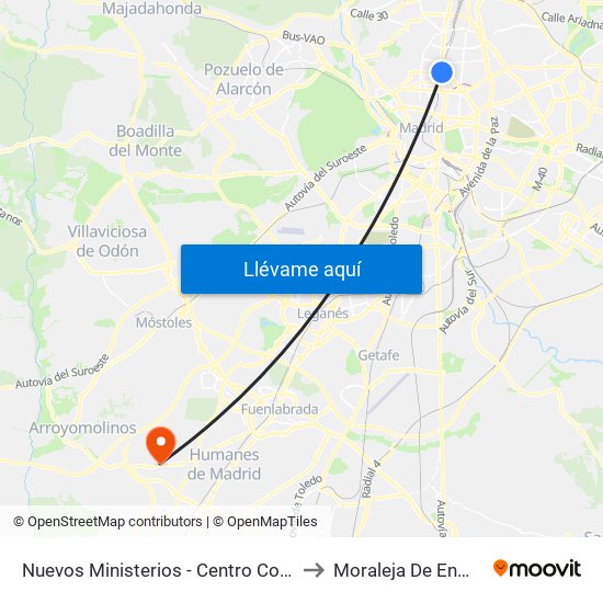 Nuevos Ministerios - Centro Comercial to Moraleja De Enmedio map
