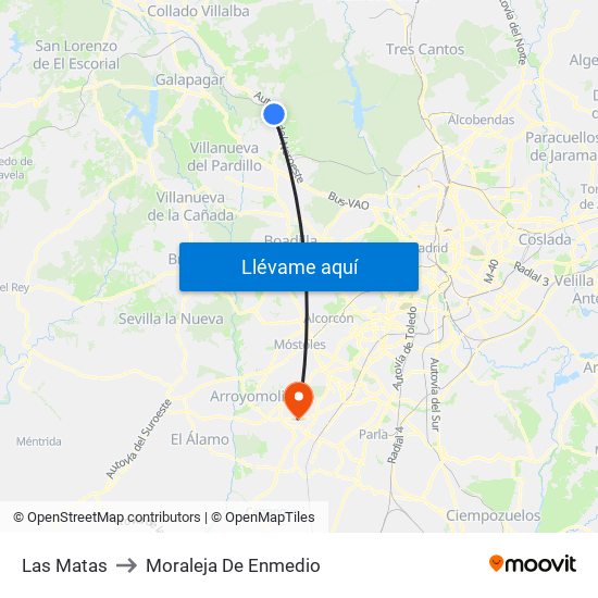 Las Matas to Moraleja De Enmedio map