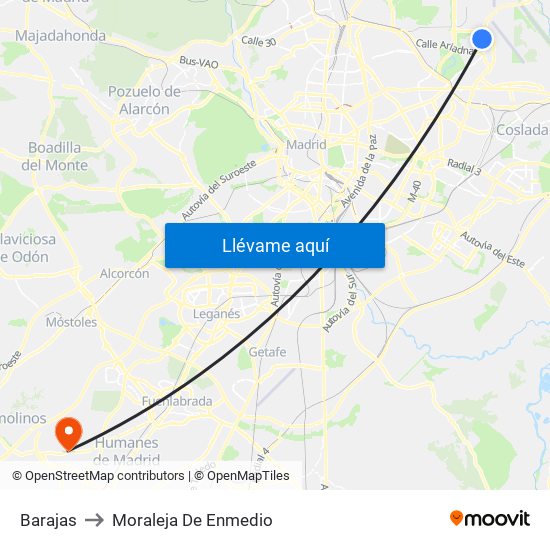 Barajas to Moraleja De Enmedio map