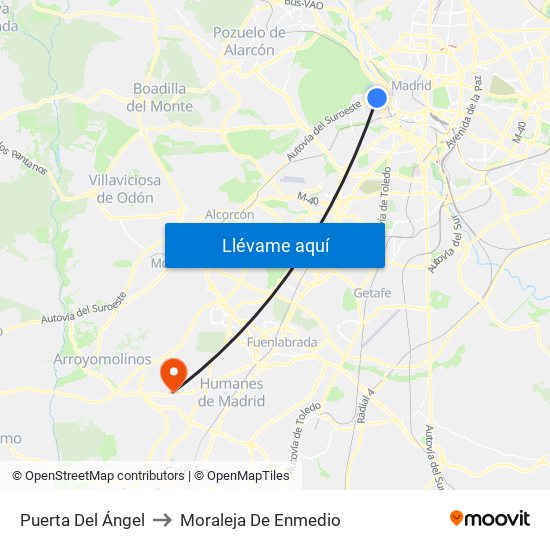 Puerta Del Ángel to Moraleja De Enmedio map