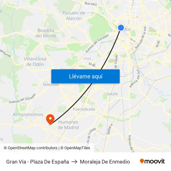Gran Vía - Plaza De España to Moraleja De Enmedio map