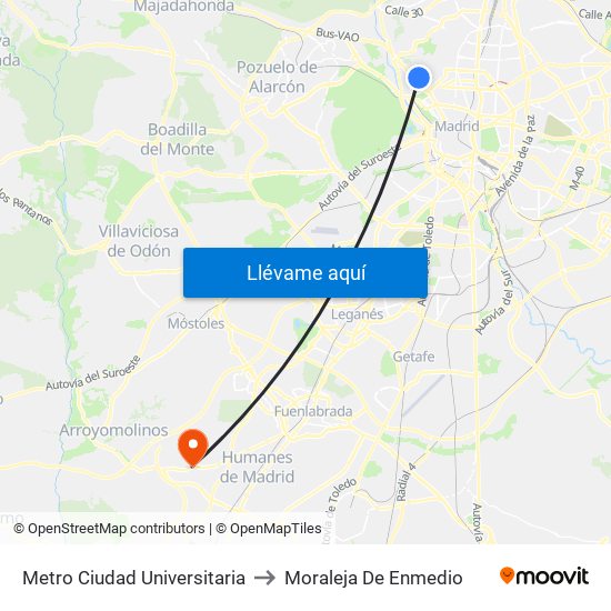 Metro Ciudad Universitaria to Moraleja De Enmedio map