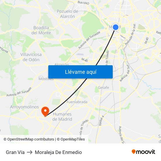Gran Vía to Moraleja De Enmedio map