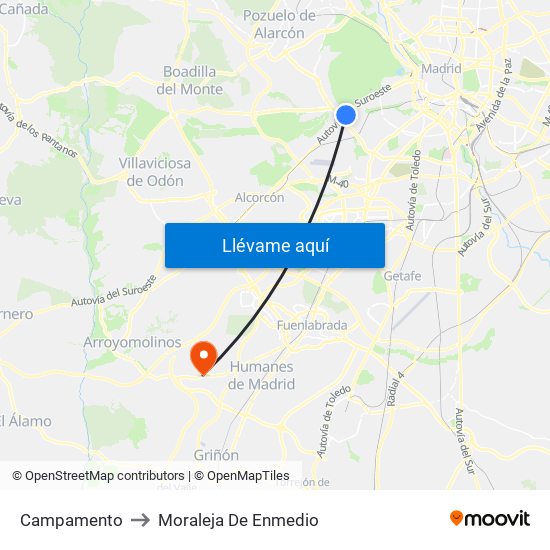 Campamento to Moraleja De Enmedio map