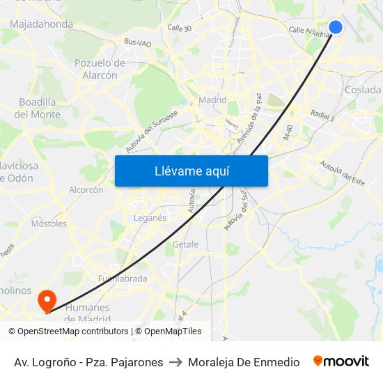 Av. Logroño - Pza. Pajarones to Moraleja De Enmedio map