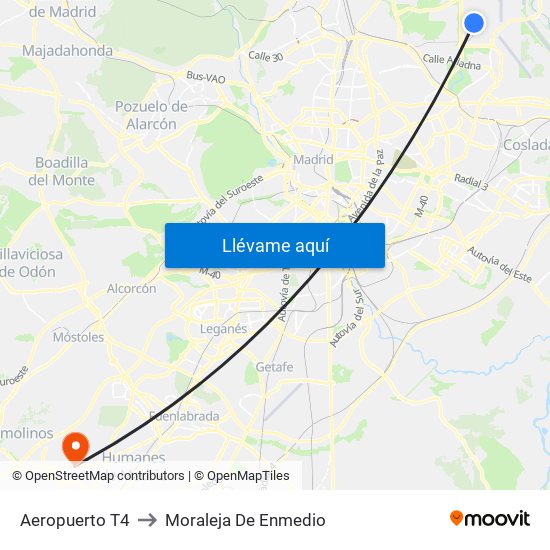 Aeropuerto T4 to Moraleja De Enmedio map