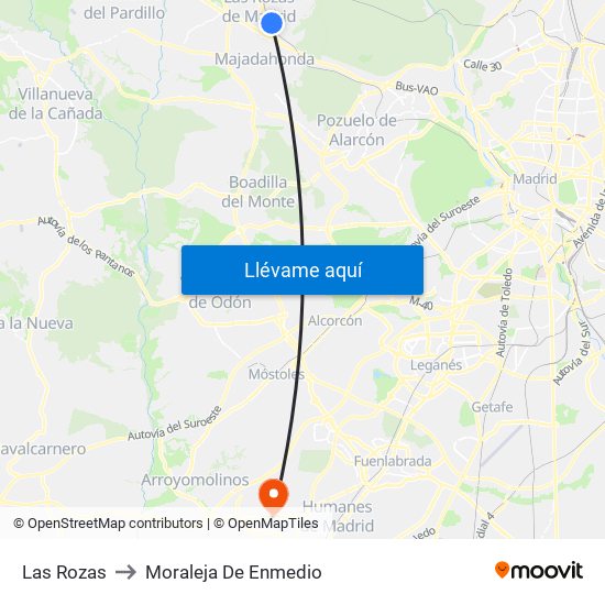 Las Rozas to Moraleja De Enmedio map