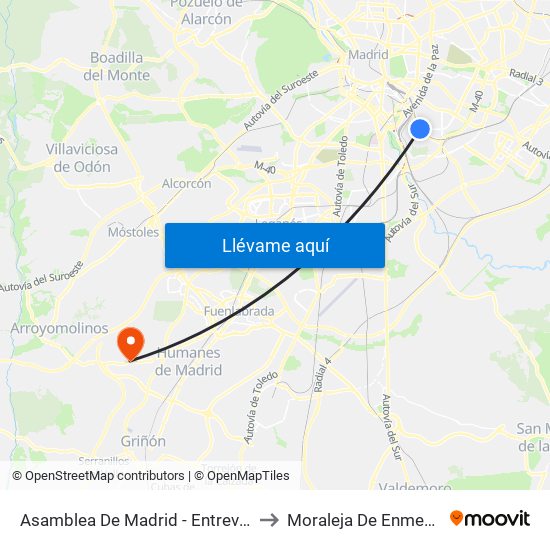 Asamblea De Madrid - Entrevías to Moraleja De Enmedio map