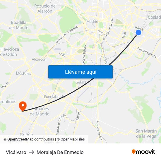 Vicálvaro to Moraleja De Enmedio map