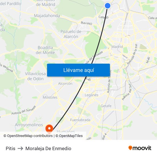 Pitis to Moraleja De Enmedio map
