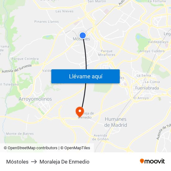 Móstoles to Moraleja De Enmedio map