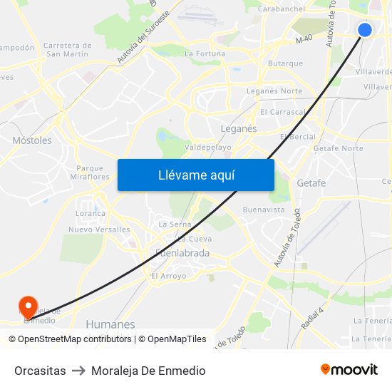 Orcasitas to Moraleja De Enmedio map