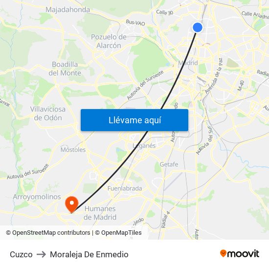Cuzco to Moraleja De Enmedio map