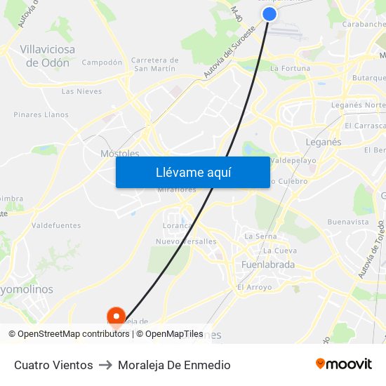 Cuatro Vientos to Moraleja De Enmedio map