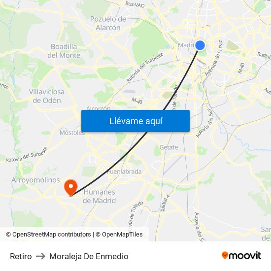Retiro to Moraleja De Enmedio map