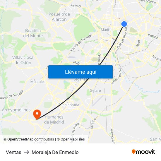 Ventas to Moraleja De Enmedio map