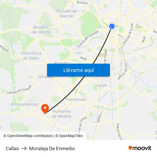 Callao to Moraleja De Enmedio map