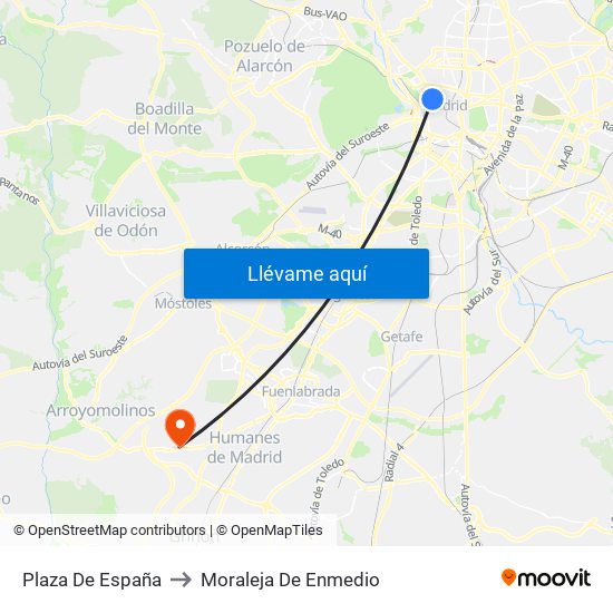 Plaza De España to Moraleja De Enmedio map