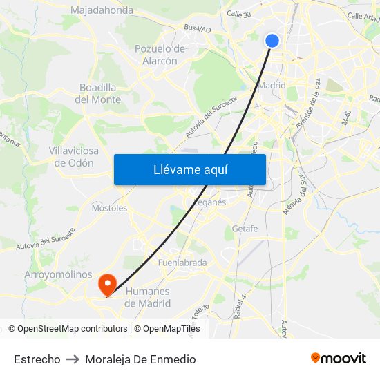 Estrecho to Moraleja De Enmedio map
