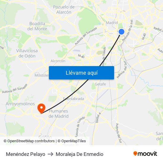 Menéndez Pelayo to Moraleja De Enmedio map