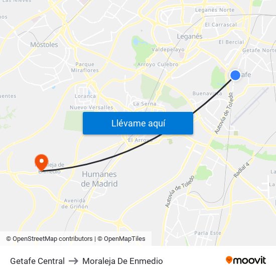 Getafe Central to Moraleja De Enmedio map