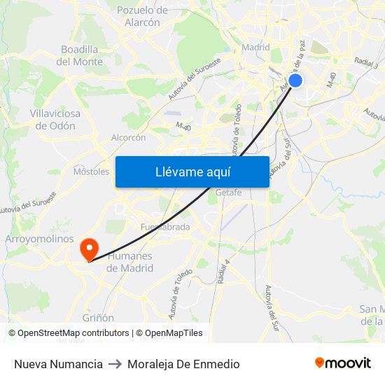 Nueva Numancia to Moraleja De Enmedio map