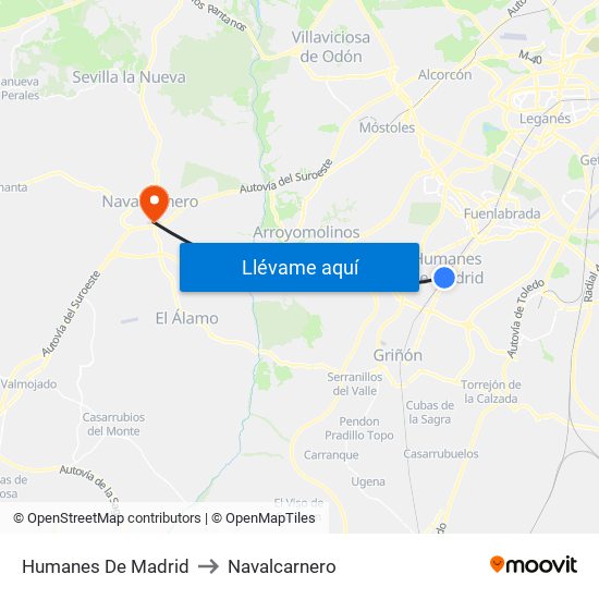 Humanes De Madrid to Navalcarnero map