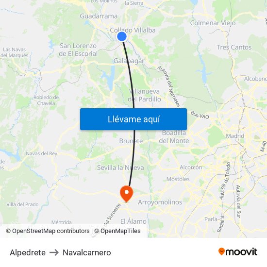 Alpedrete to Navalcarnero map