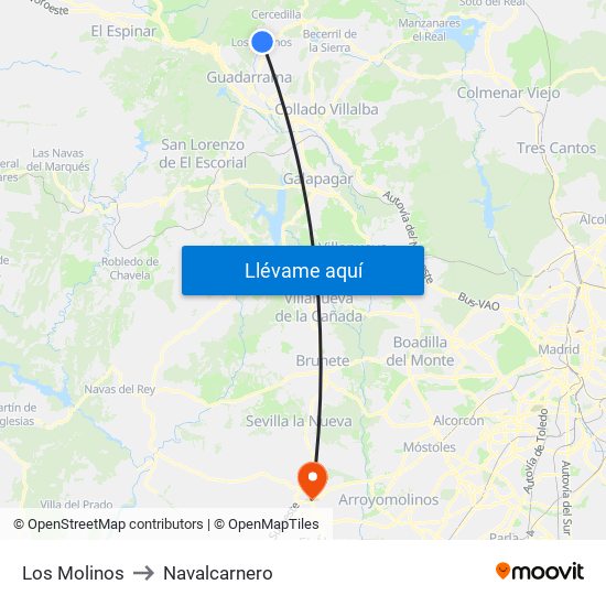 Los Molinos to Navalcarnero map