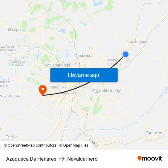 Azuqueca De Henares to Navalcarnero map