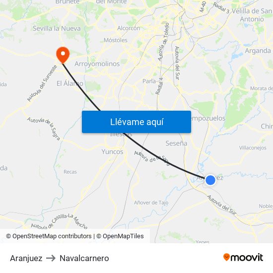 Aranjuez to Navalcarnero map