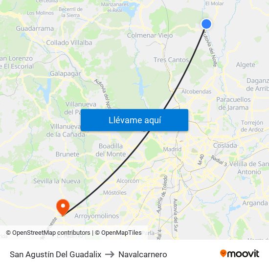 San Agustín Del Guadalix to Navalcarnero map