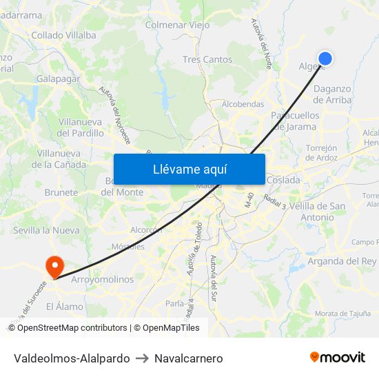 Valdeolmos-Alalpardo to Navalcarnero map