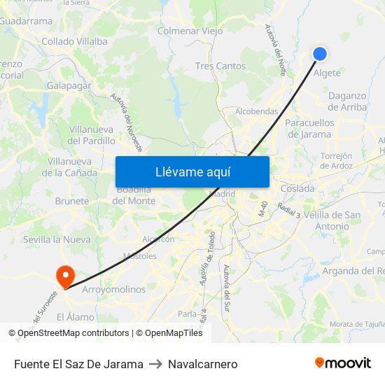 Fuente El Saz De Jarama to Navalcarnero map