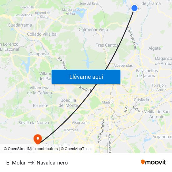 El Molar to Navalcarnero map