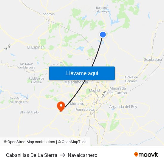 Cabanillas De La Sierra to Navalcarnero map