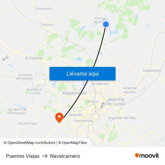 Puentes Viejas to Navalcarnero map