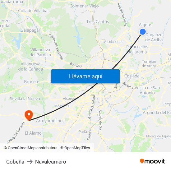 Cobeña to Navalcarnero map