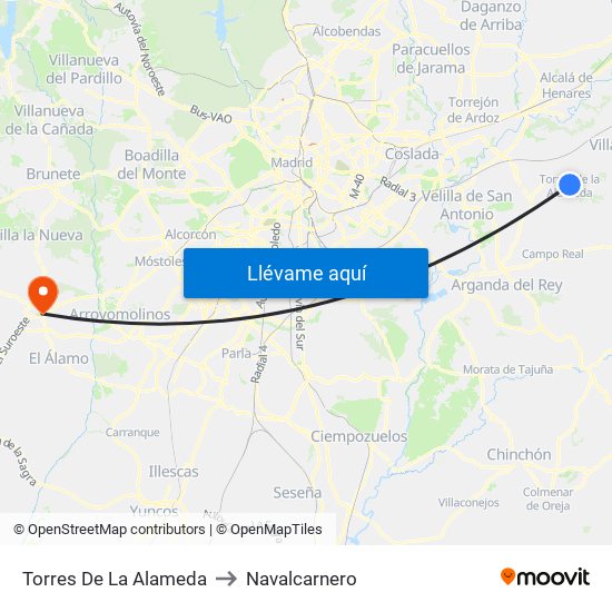 Torres De La Alameda to Navalcarnero map