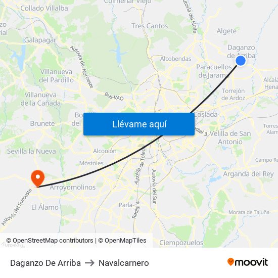Daganzo De Arriba to Navalcarnero map