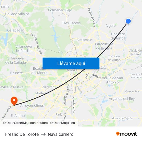Fresno De Torote to Navalcarnero map