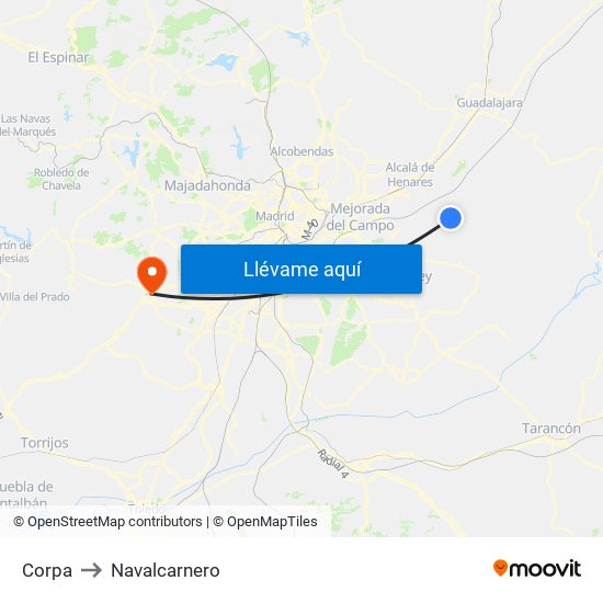 Corpa to Navalcarnero map