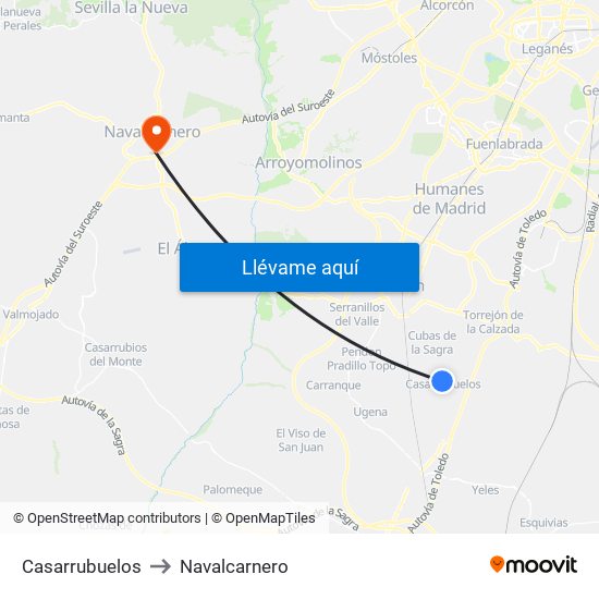 Casarrubuelos to Navalcarnero map