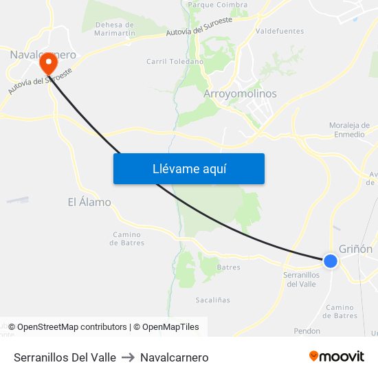 Serranillos Del Valle to Navalcarnero map