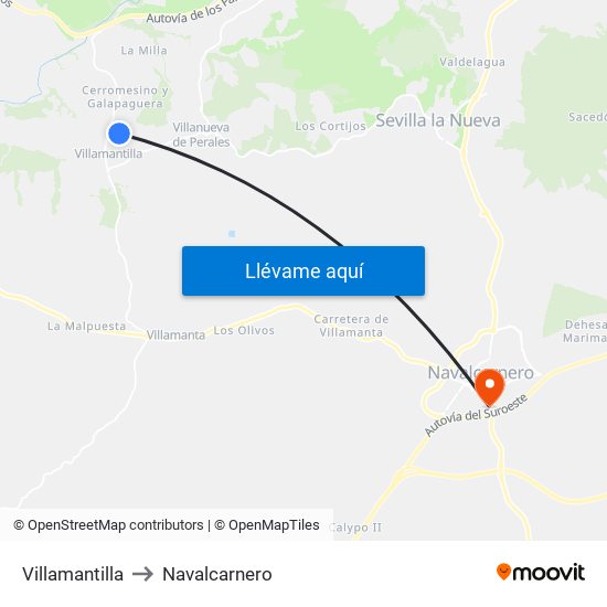 Villamantilla to Navalcarnero map