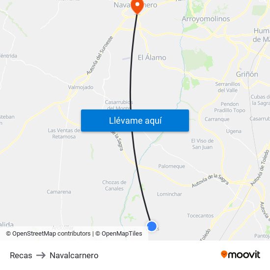 Recas to Navalcarnero map