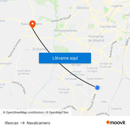 Illescas to Navalcarnero map