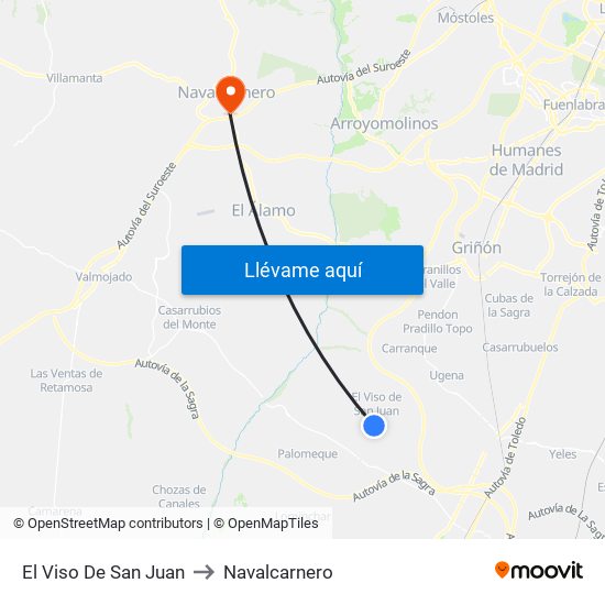 El Viso De San Juan to Navalcarnero map