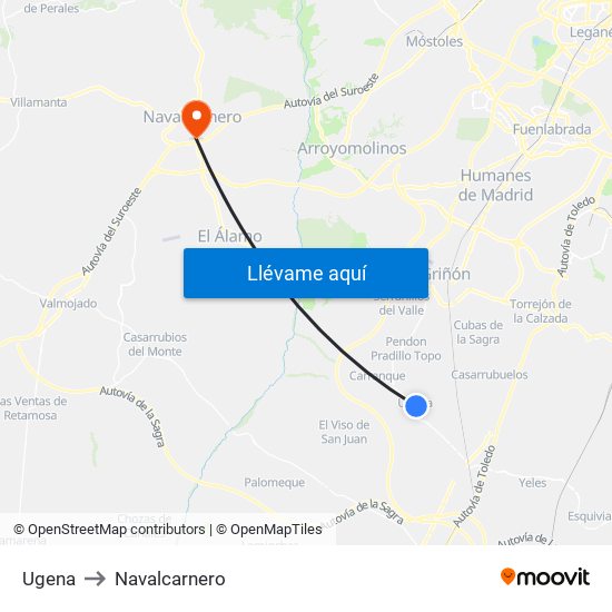 Ugena to Navalcarnero map