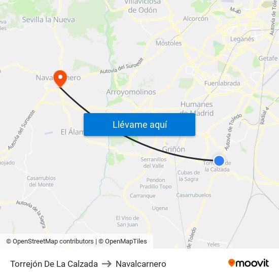 Torrejón De La Calzada to Navalcarnero map